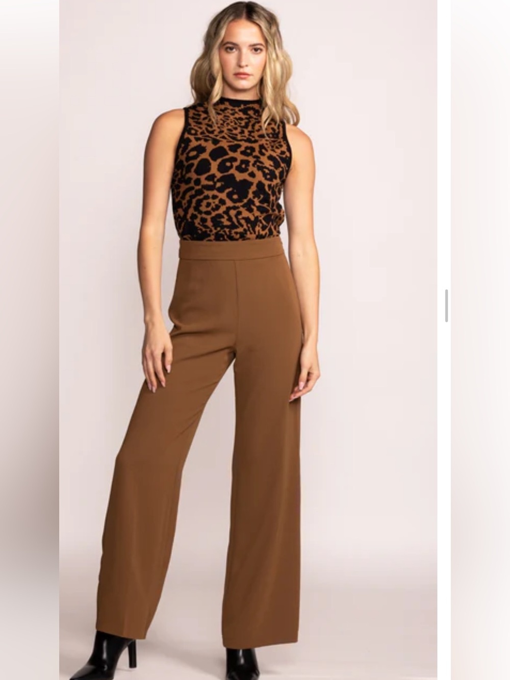 Pink Martini Collection Lilliana High-Waist Wide-Leg Pants in Brown(NWT)